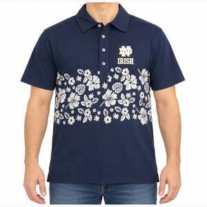 Wes and Willy Notre Dame Fighting Irish Polo Shirt Mens L Blue Floral Hawaiian